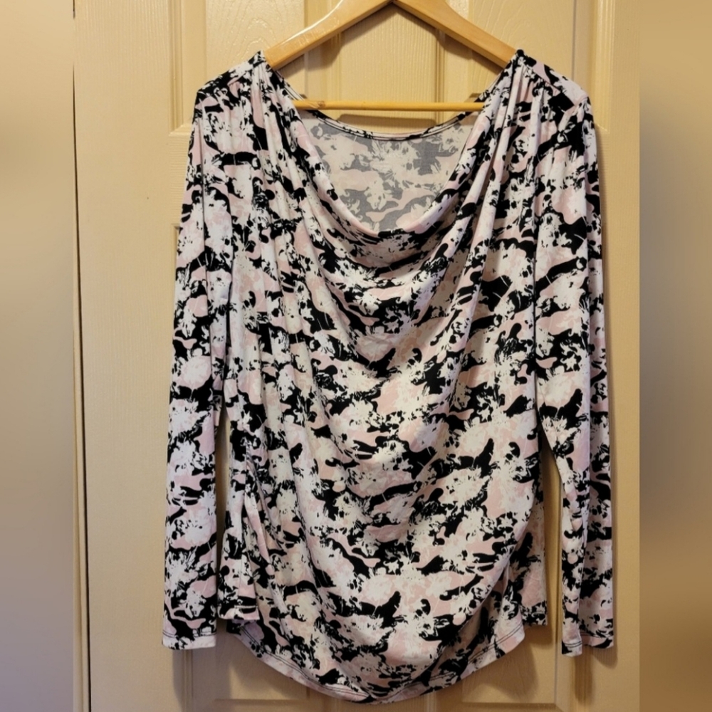 🌻  Lane Bryant Floral Long Sleeve Cowl Neck Blouse Size 14 Excellent Condition